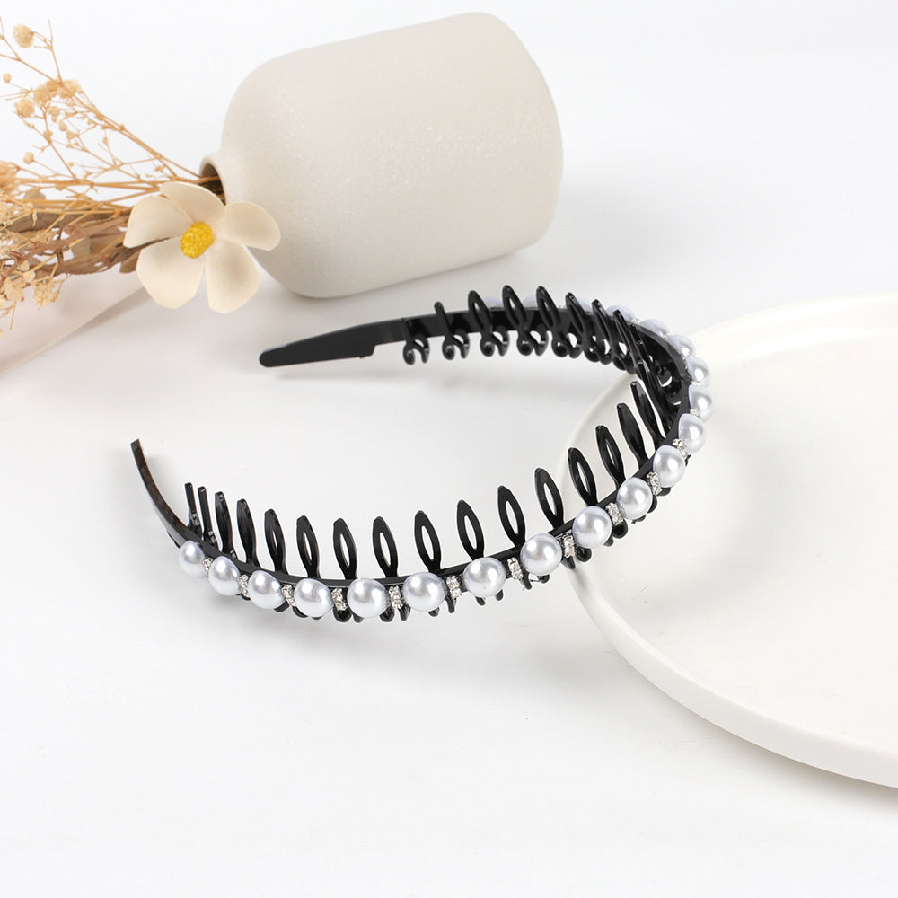Wave Rhinestone Headband with Crystal Pearl Decoration