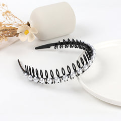 Wave Rhinestone Headband with Crystal Pearl Decoration