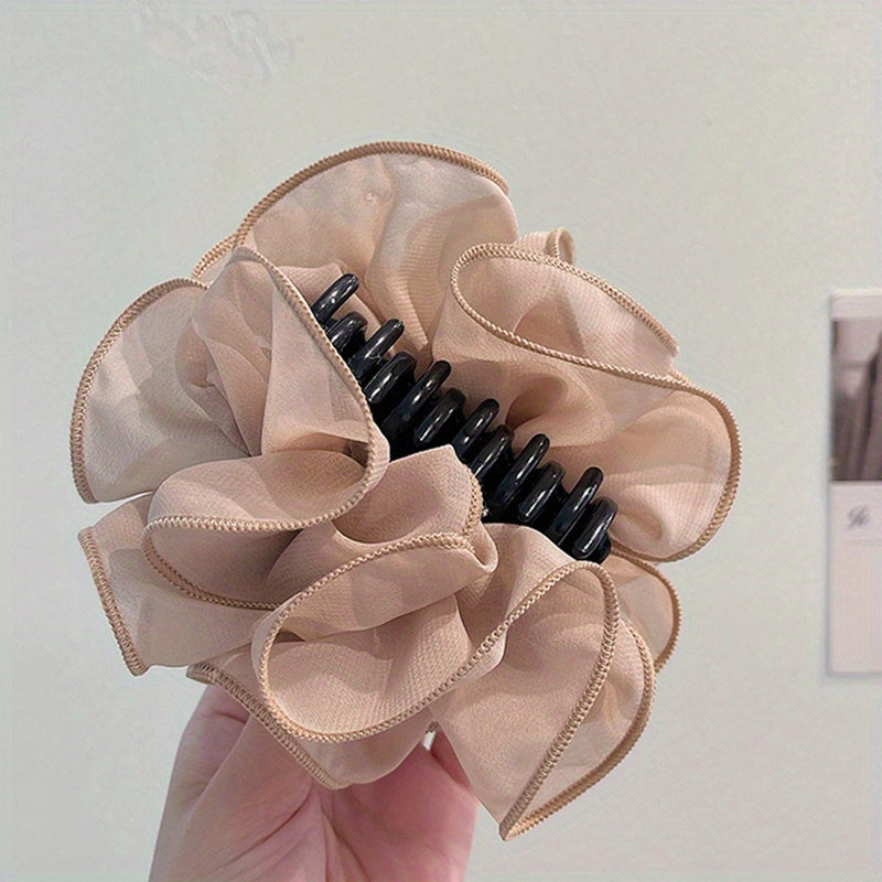 Mesh Layer Hair Claw Flower Shark Claw Ponytail Holder Hair Accessory