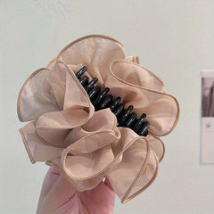 Mesh Layer Hair Claw Flower Shark Claw Ponytail Holder Hair Accessory