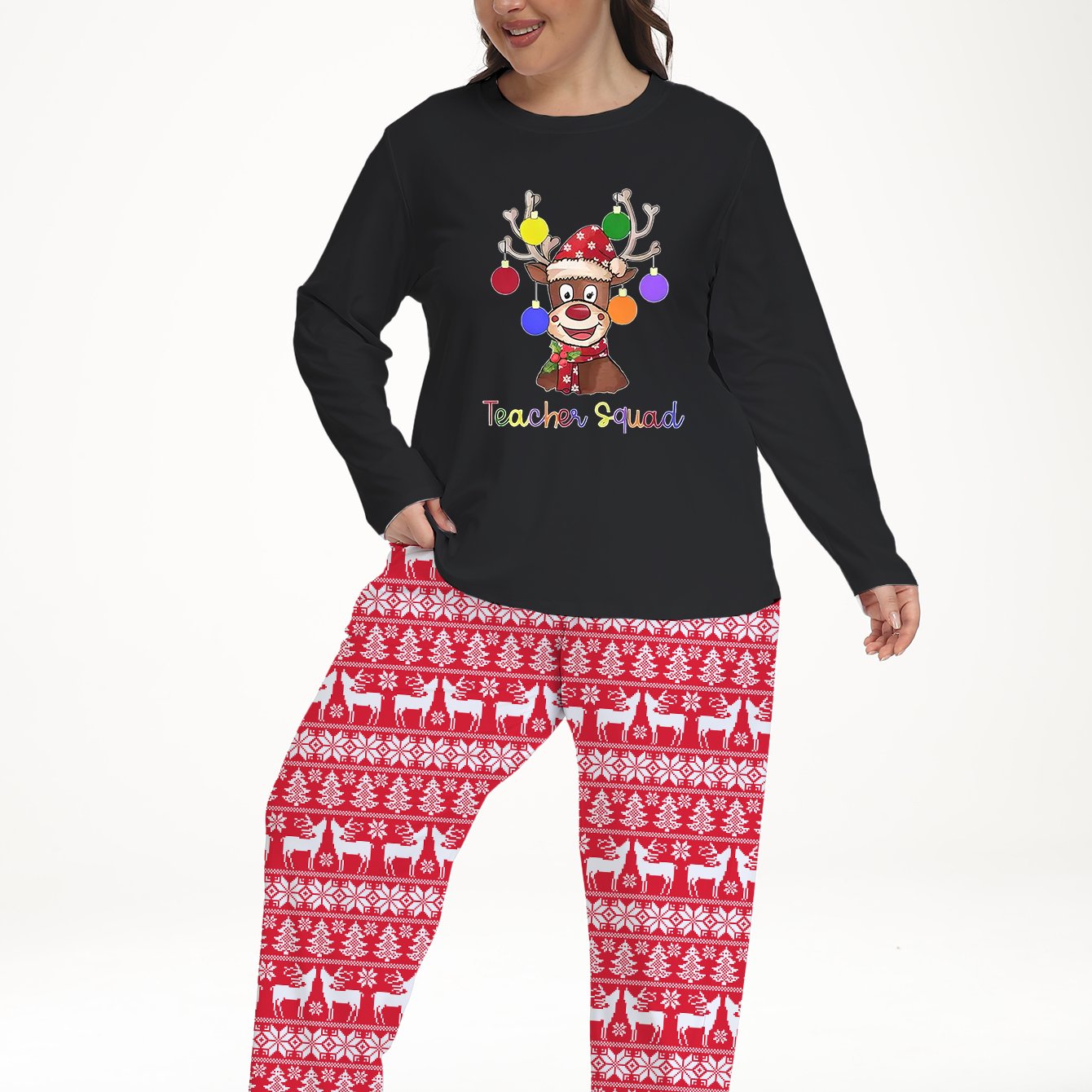  Christmas Casual Pajama Set - Colorblock Graphic Tee