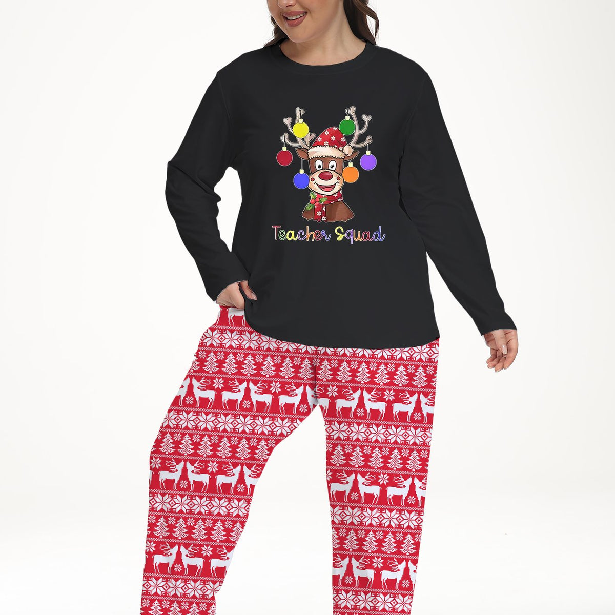  Christmas Casual Pajama Set - Colorblock Graphic Tee