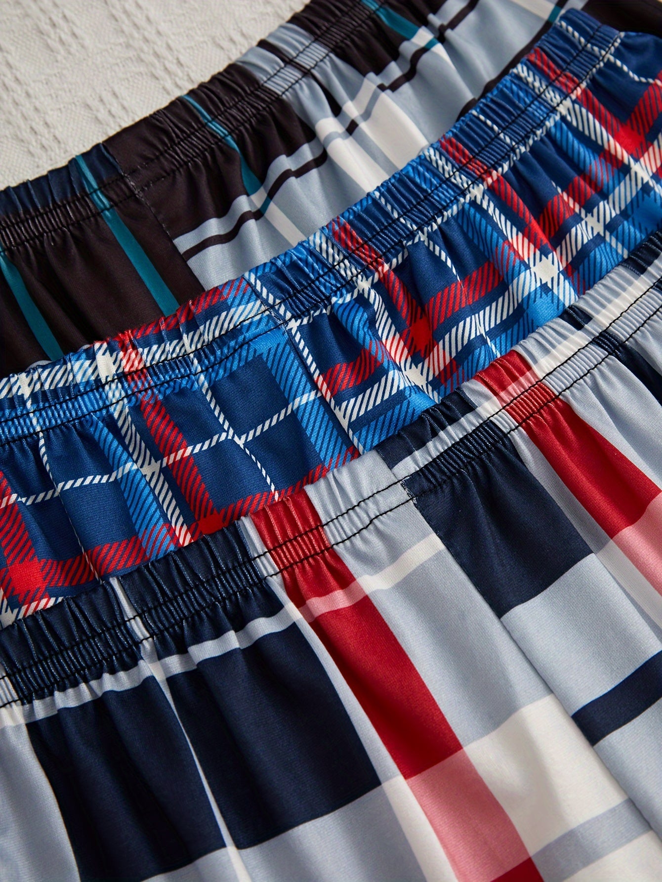 3pcs Plaid Sleep Bottoms Soft Elastic Waistband Shorts Women's Sleepwear