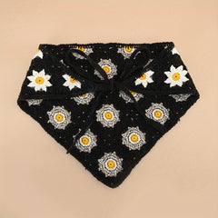 Daisy Flower Knitted Triangle Scarf Head Wrap Hollow Crochet Lace Up Turban Hat