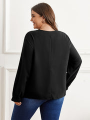  Solid Tie Front Lantern Sleeve Blouse