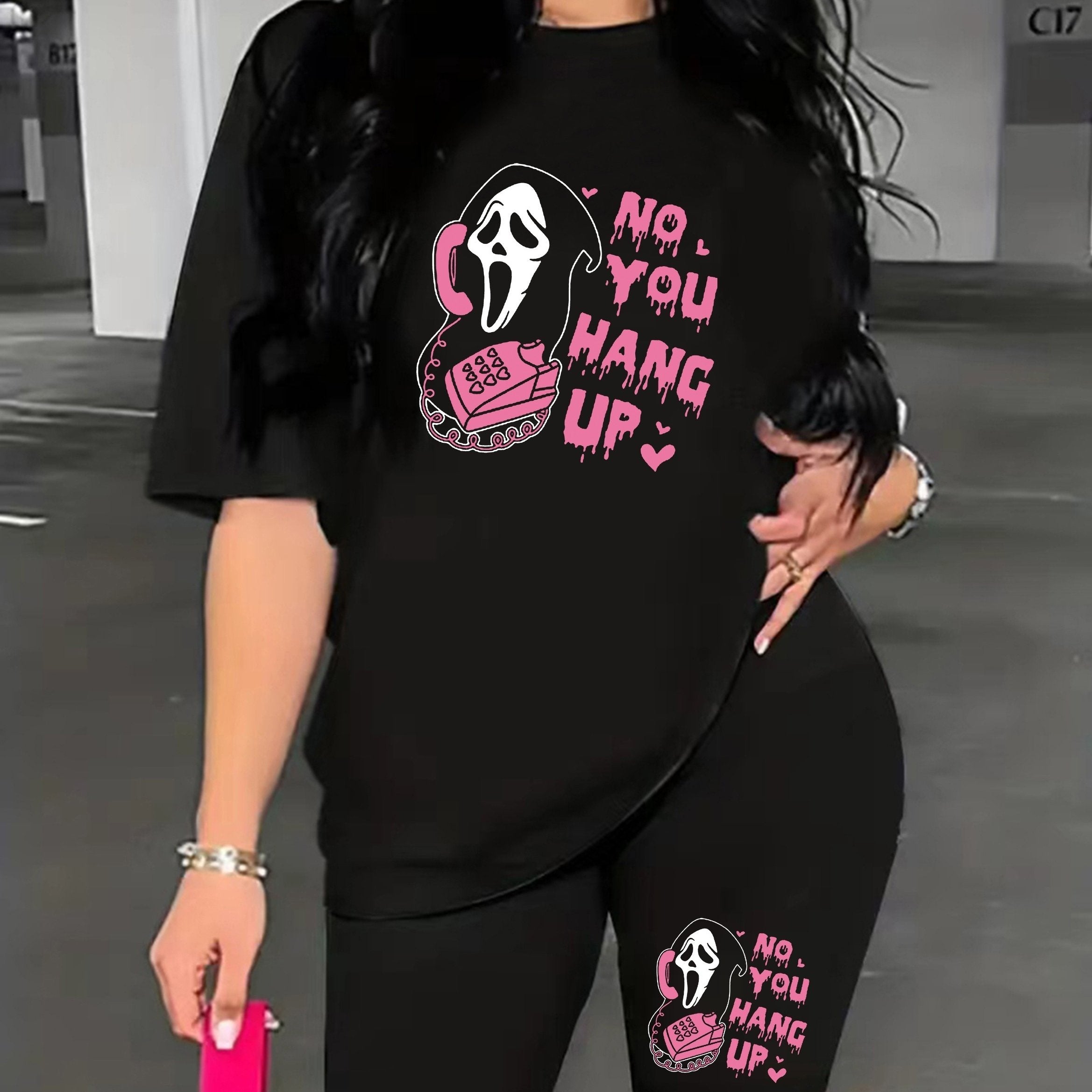  Skull & Slogan Print Top & Shorts Set