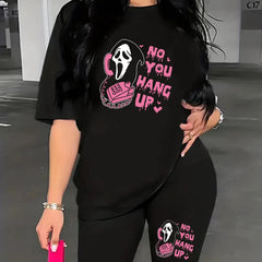  Skull & Slogan Print Top & Shorts Set