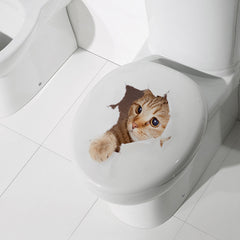 Cartoon Cat Toilet Sticker Bathroom Decoration Waterproof Art Wall Sticker