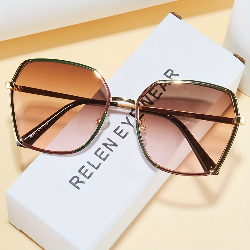 Large Ombre Lens Sunglasses Women Retro Outdoor Metal Shades