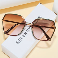 Large Ombre Lens Sunglasses Women Retro Outdoor Metal Shades