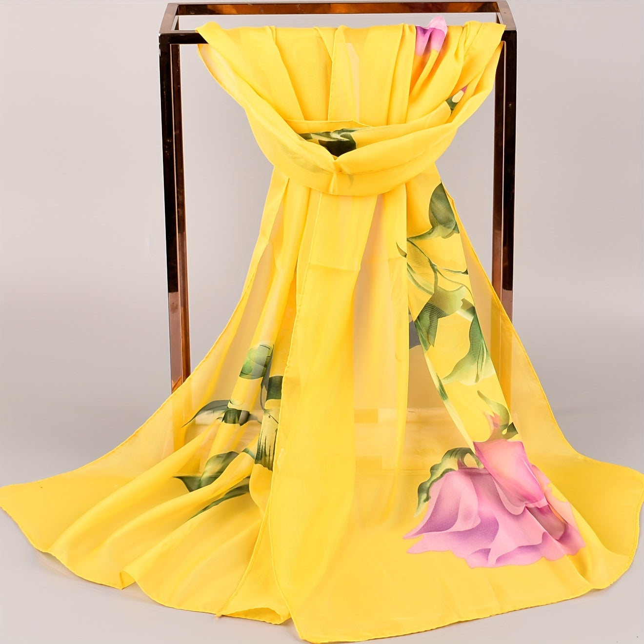 Rose Print Chiffon Scarf Thin Sunscreen Shawl