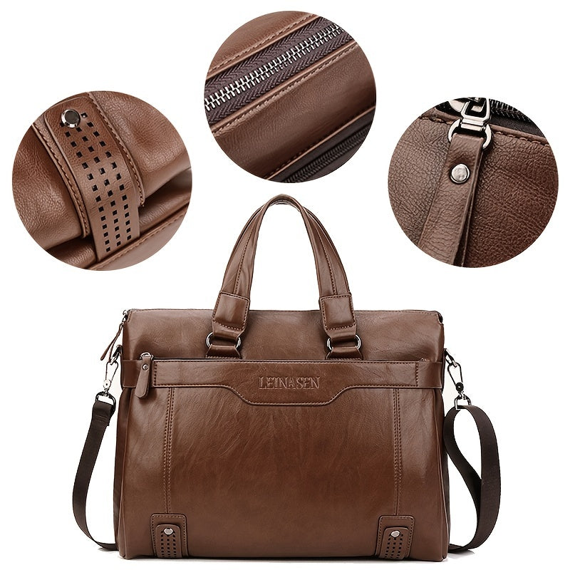 Soft Leather Computer Briefcase Men's Single shoulder Messenger Laptop Briefcase