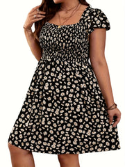  Floral Print Cap Sleeve Mini Dress