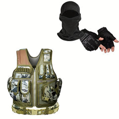 3pcs Outdoor Training Clothes Set with Vest, Gloves, and Hood