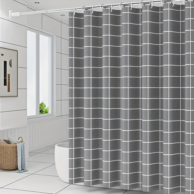 Grey Checkered Shower Curtain PEVA Material Waterproof