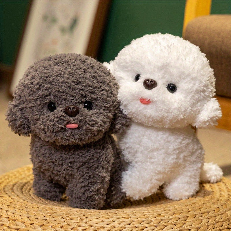 Realistic Bichon Frise Dog Plush Toy - Soft Gray Faux Fur - Perfect Gift