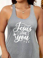  Women's Casual Nightdress Cross & Letter Print High Stretch Tank Sleep