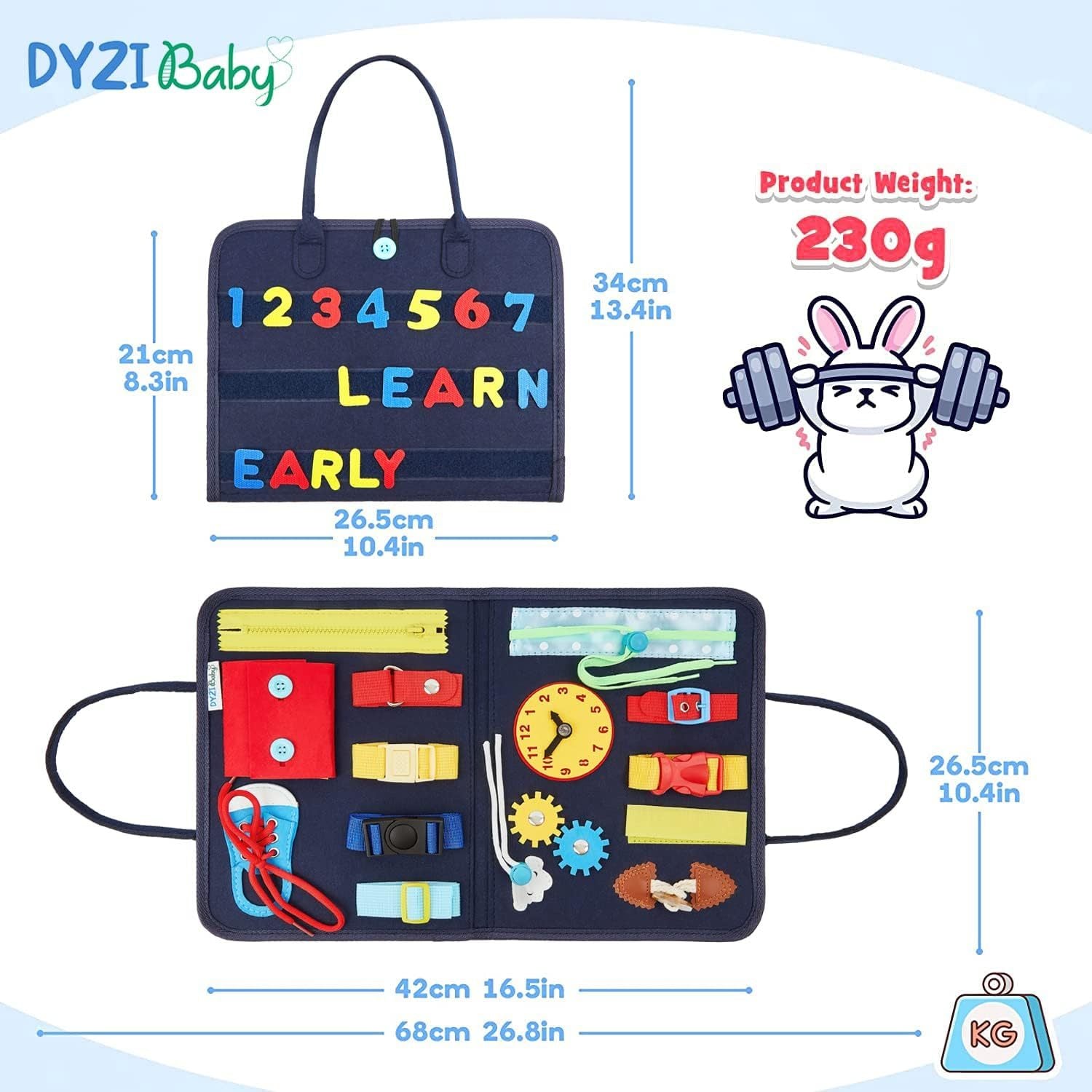 DYZI Busy Board - Sensory Travel Toy - Early Development Toy