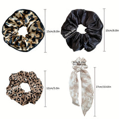 Leopard Print Hair Scrunchies Soft Silk Scrunchie For Women Girls