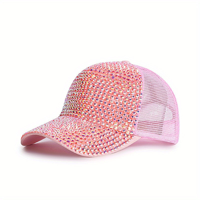 Rhinestone Sparkly Trucker Hat Breathable Baseball Cap For Women