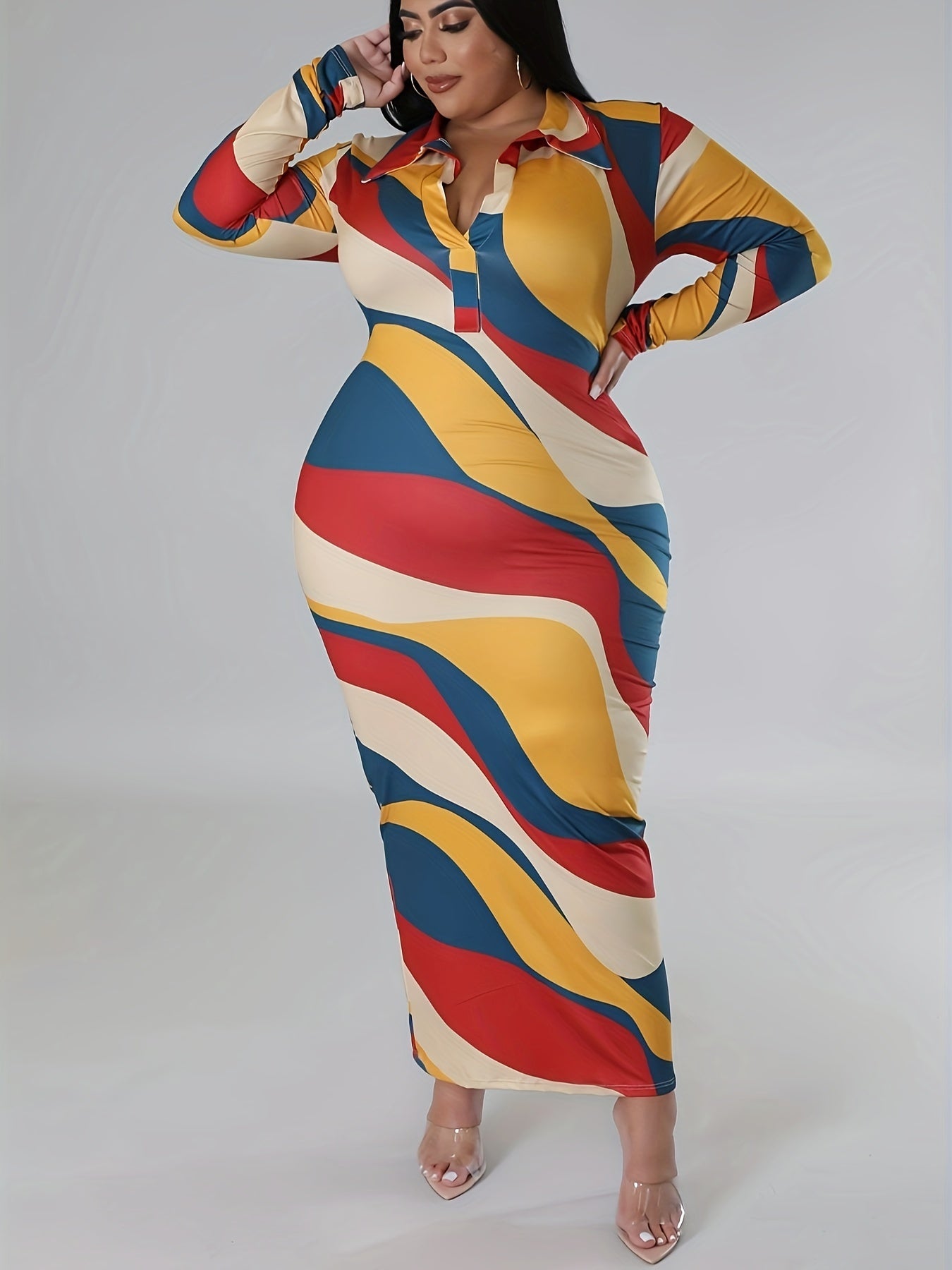  Geometric Print Bodycon Midi Dress