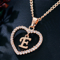 Initial Letters A T Pendant Love Heart Rhinestones Pendant Necklace