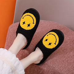 Women's Lightning Smile Face Slippers Warm Fuzzy Cozy Bedroom Plush Slippers