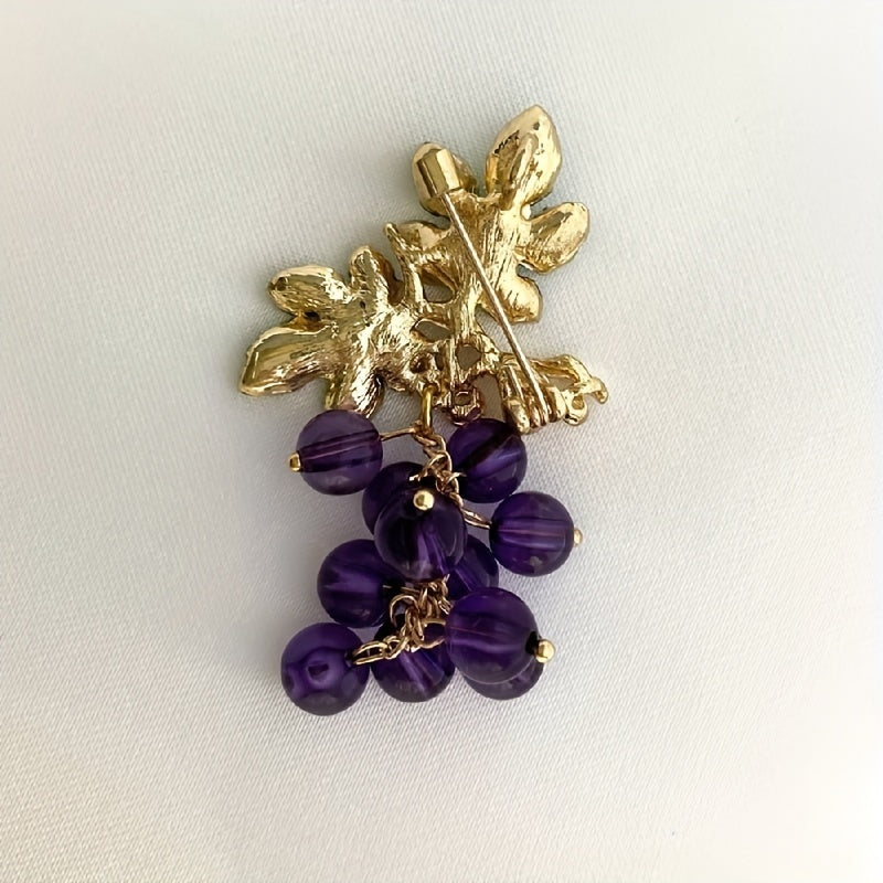 Grape Brooches Rhinestone Purple Fruits Office Pins
