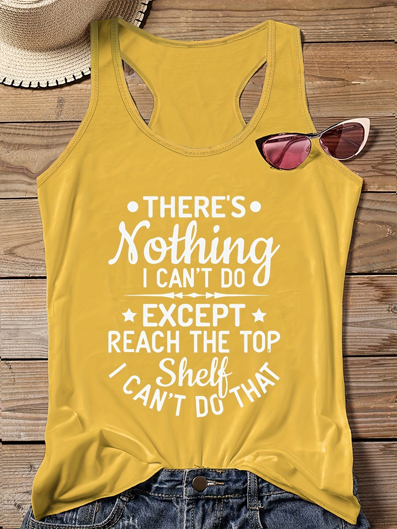  Casual Tank Top Women's Plus Slogan Print Round Neck Vest Top