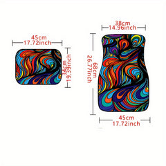 4pcs Colorful Printed Car Floor Mats, Water Absorbent & Stain Resistant