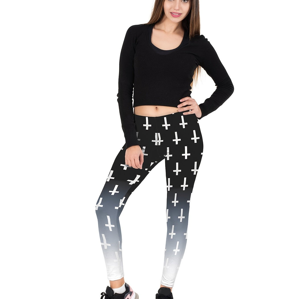 Ombre Print Stretch Leggings High Waist Slim Fit Women's Leggings