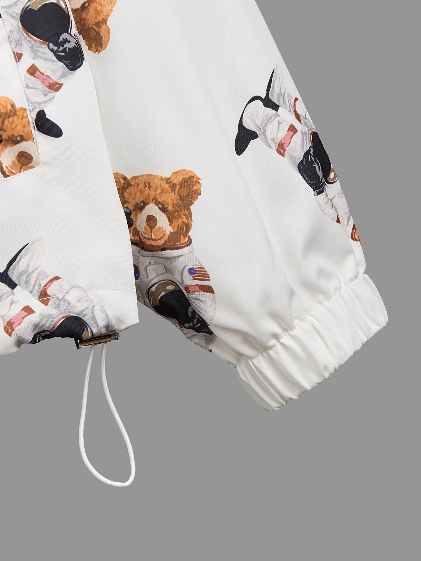 Bear Print Hooded Jacket Long Sleeve Outerwear For Spring & Fall