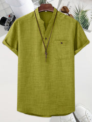 Men's Solid Stand Collar Shirt Chest Pocket Shirt
