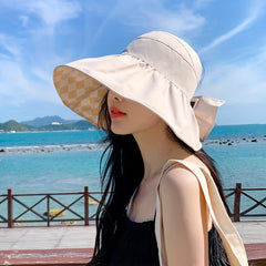 Checkerboard Pattern Visor Hat UV Protection Wide Brim
