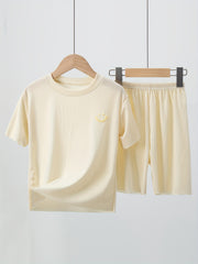 2pcs Boys Smile Face Icon Loungewear Set Kids Summer T shirt & Shorts