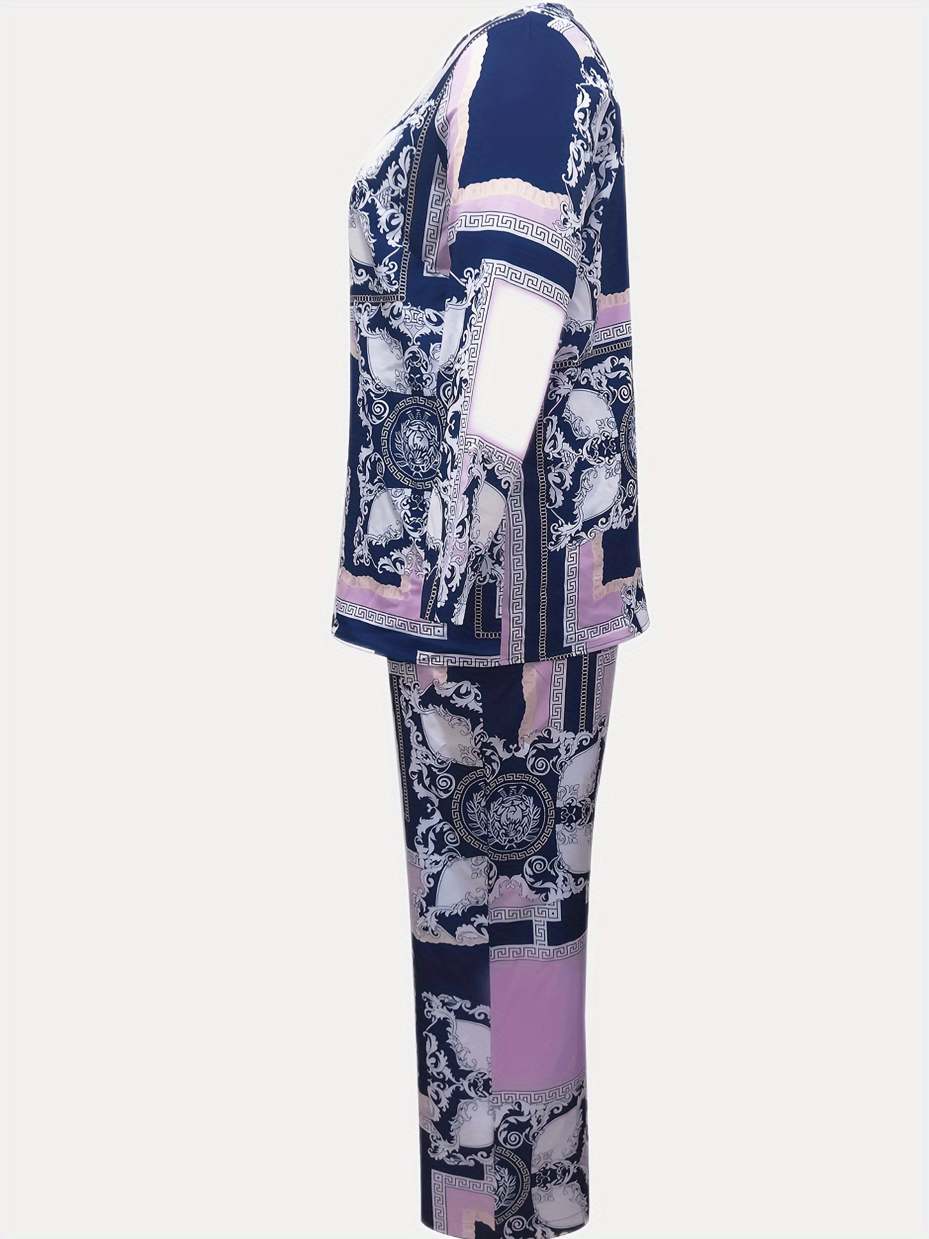  Baroque Print Top & Wide Leg Pants Set