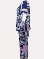  Baroque Print Top & Wide Leg Pants Set