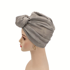 Bright Crinkle Turban Cap Solid Elastic Head Wrap Hijab Hat Ramadan Beanie Chemo