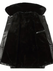 Men's Fleece PU Jacket Fur Collar Button Up Leather Jacket