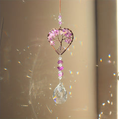 Rainbow Crystal Tree Of Life Suncatcher Heart Shape Chakra Stones