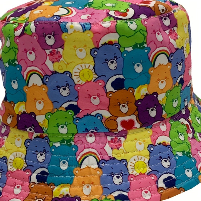 Bear Print Bucket Hat Cartoon Basin Hat Casual Fisherman Cap For Women