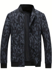 Geometric Print Men's Casual Zipper Pockets Jacket Coat