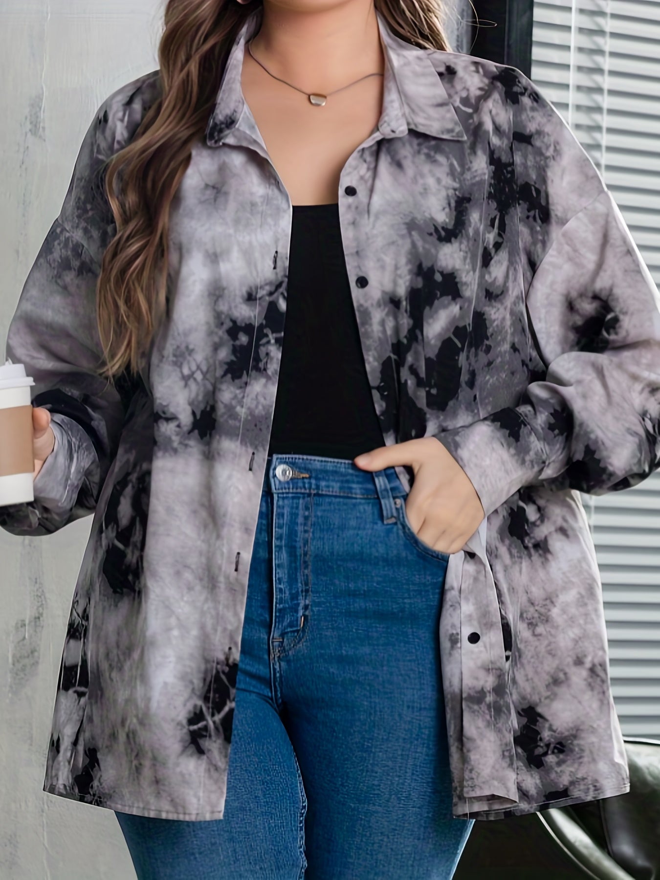  Tie Dye Long Sleeve Button Up Blouse