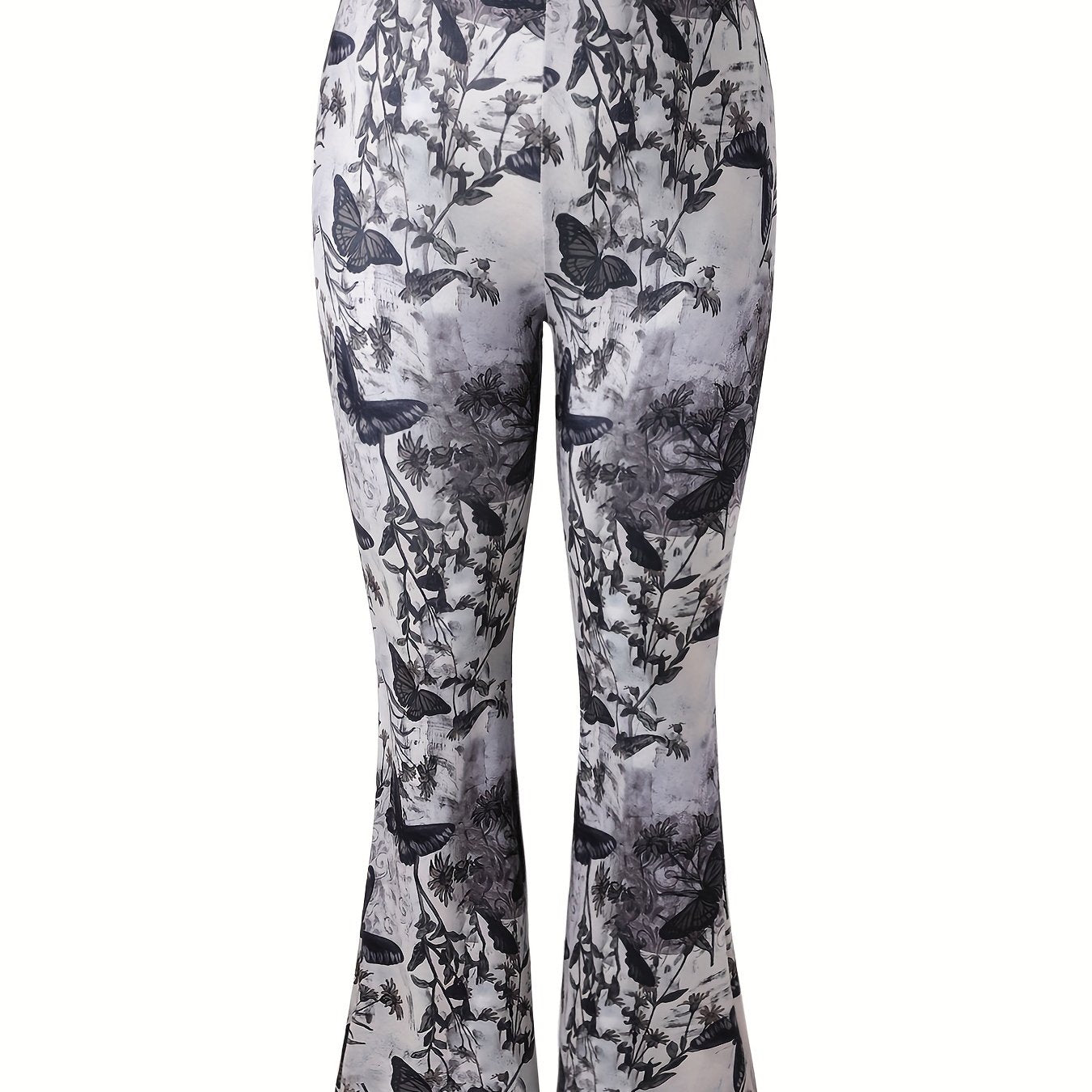 Women's Plus Butterfly Print Stretch Flare Leg Pants