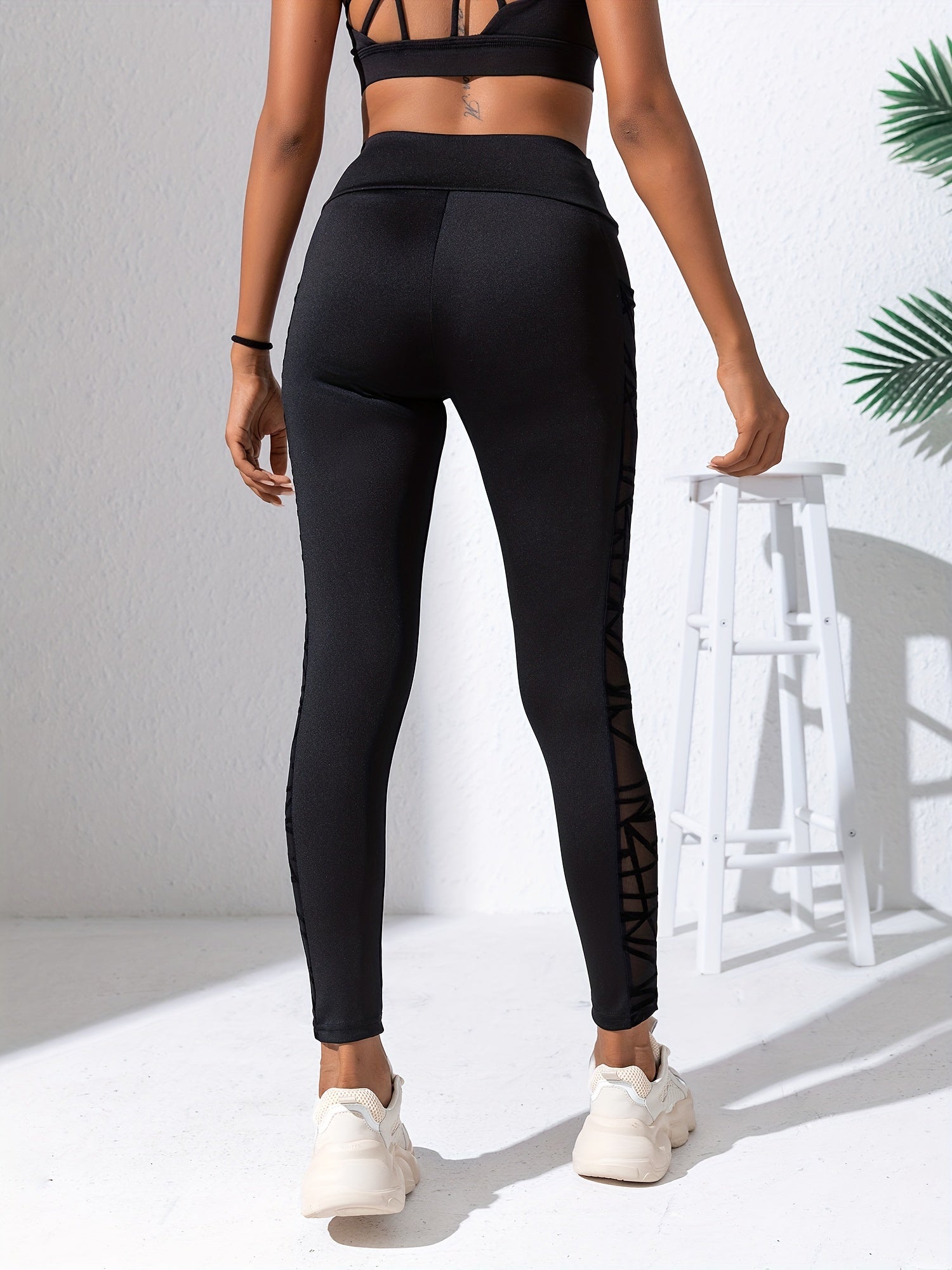 Mesh Stitching Sports Leggings High Waist Yoga Fitness Pants