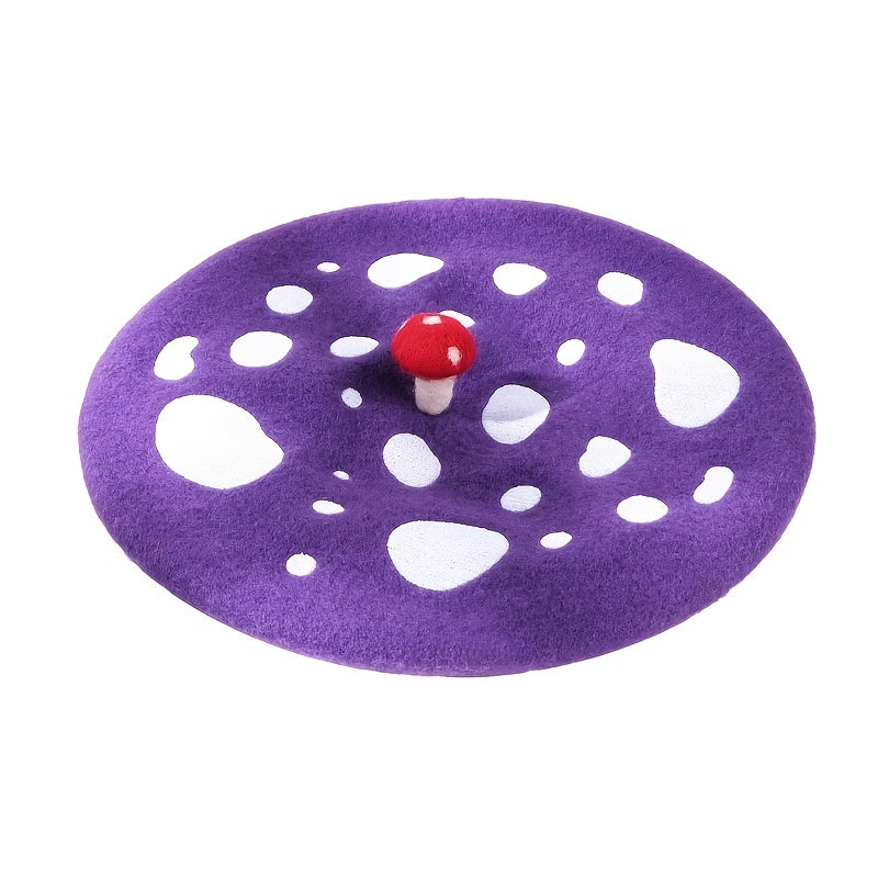 Women's Woolen Mushroom Beret Hat Embroidered Painter Hat