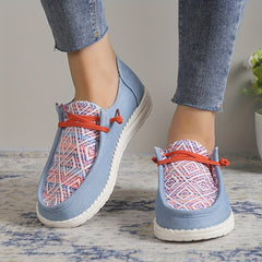 Women's Lace Up Flat Loafers Geometric Pattern Anti skid