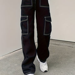 Street Style Loose Fit Cargo Pants Denim Jeans Y2K Vintage Women's Clothing