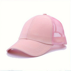 Solid Ponytail Trucker Hat Mesh Breathable Baseball Cap