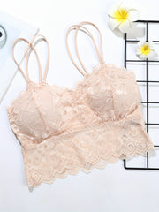 Lace Wireless Cami Bra Double Straps Comfort Padded Crop Top